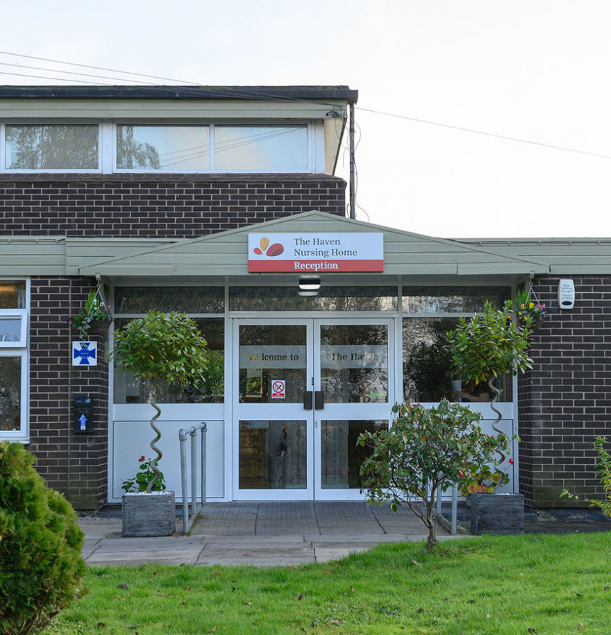An outside view of the front doors/reception area.
