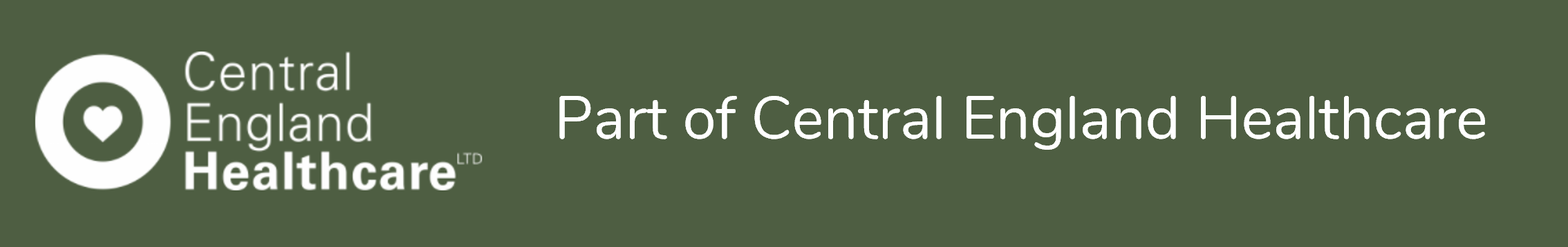 Central England Healthcare logo (a circle with a heart inside) with "Part of Central England Healthcare" on the right of the logo.